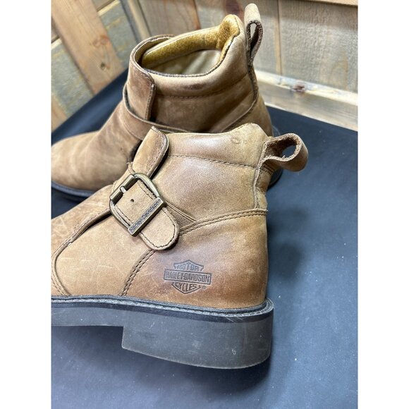 Harley-Davidson Womens Antique Leather Boots Size 8 With Buckle Strap Pull Tabs - Picture 6 of 10